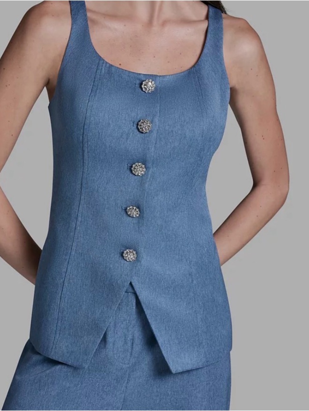 BCBG Women's Scoop Neck Front Button Denim Vest Sz 4 $139